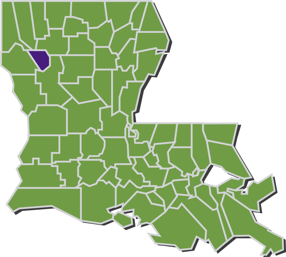 Map of Louisiana parishes with Red River parish highlighted in purple.